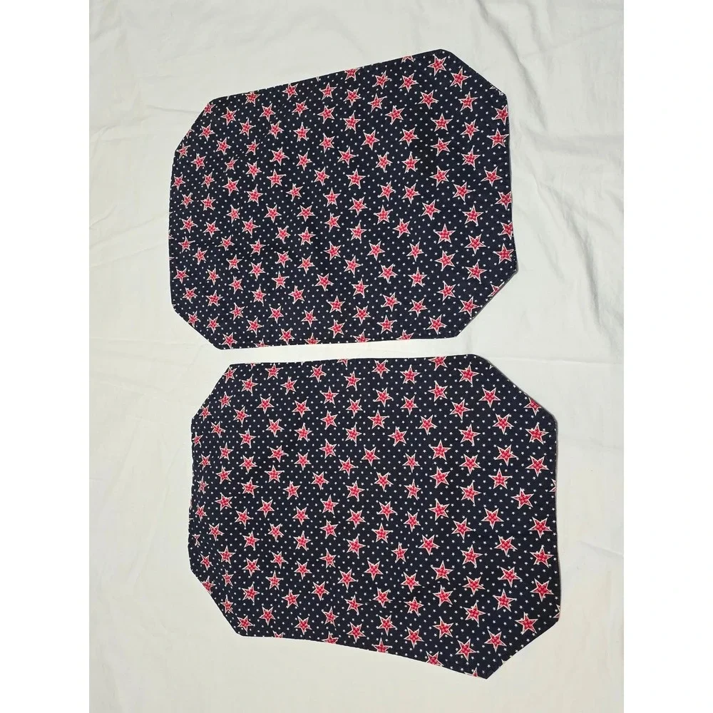 Set of 2 Patriotic Star Quilted‎ Placemats Red White Blue Americana Table/0228